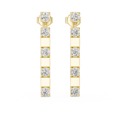 Front view of Vertical Brilliance diamond bar drop earrings in yellow gold.