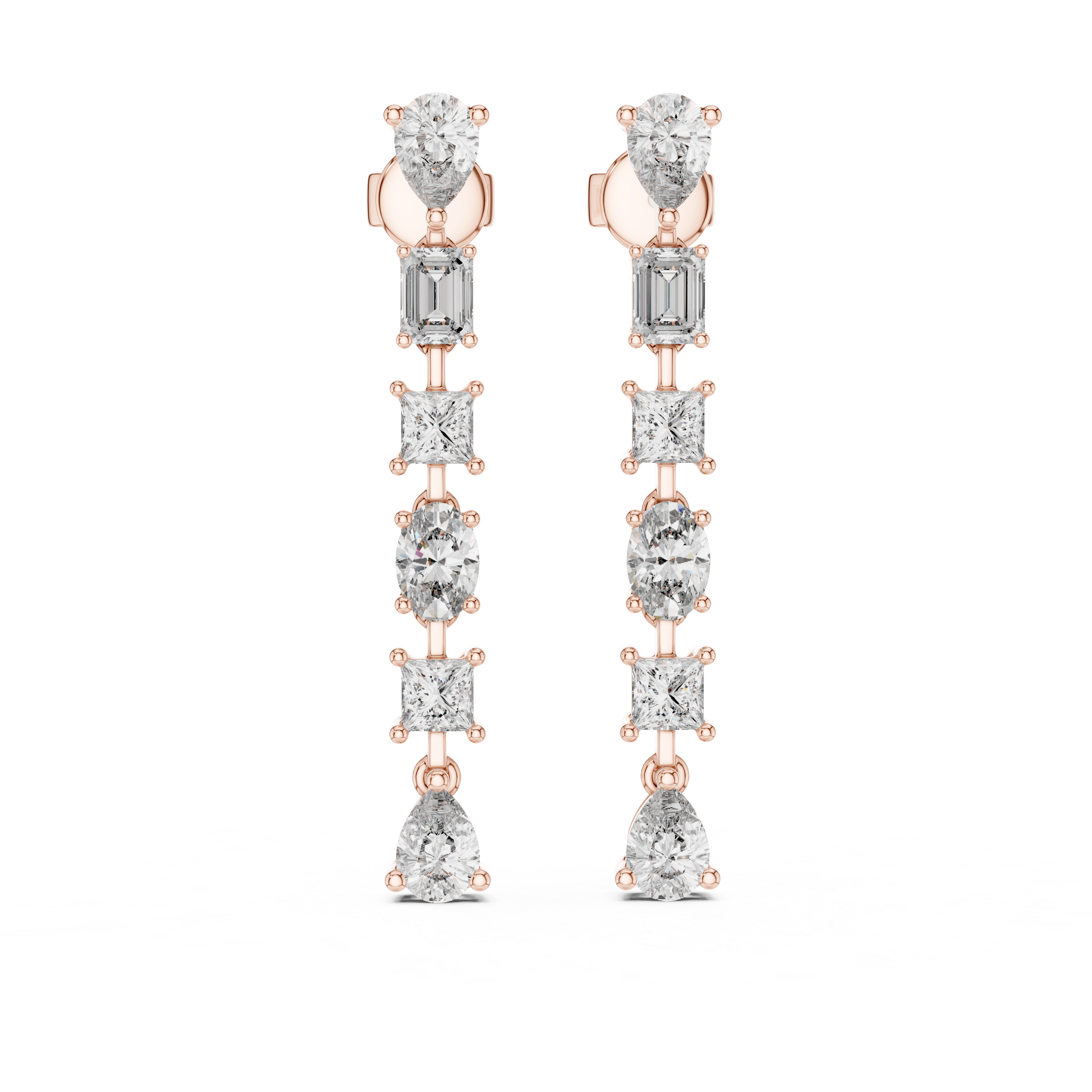 Gold multi shape diamond stud earrings for women