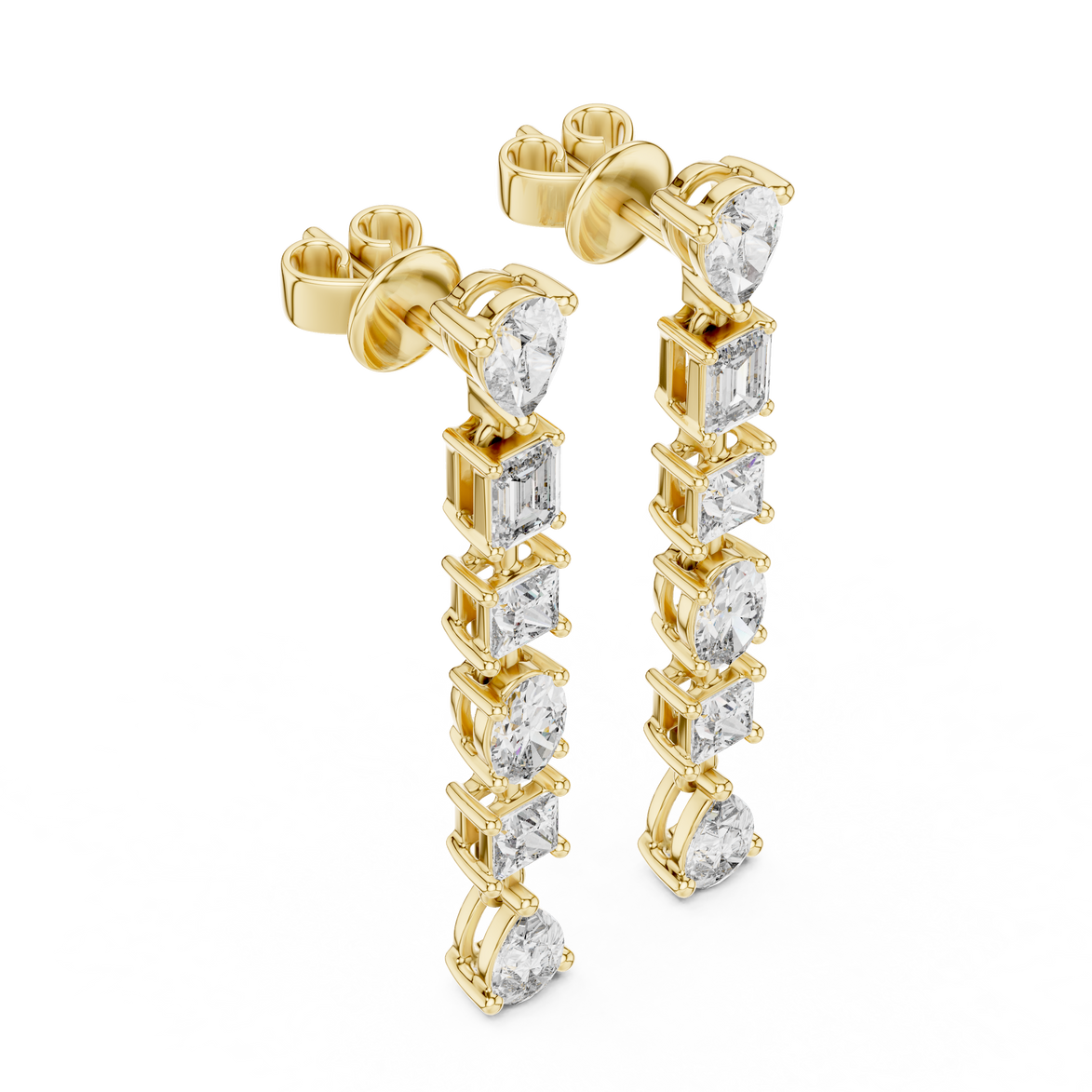 Gold multi shape diamond stud earrings for women