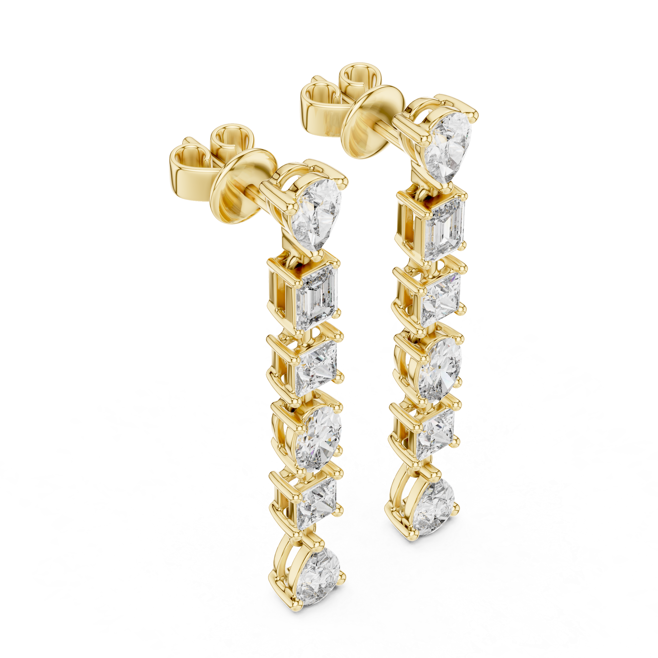 Gold multi shape diamond stud earrings for women