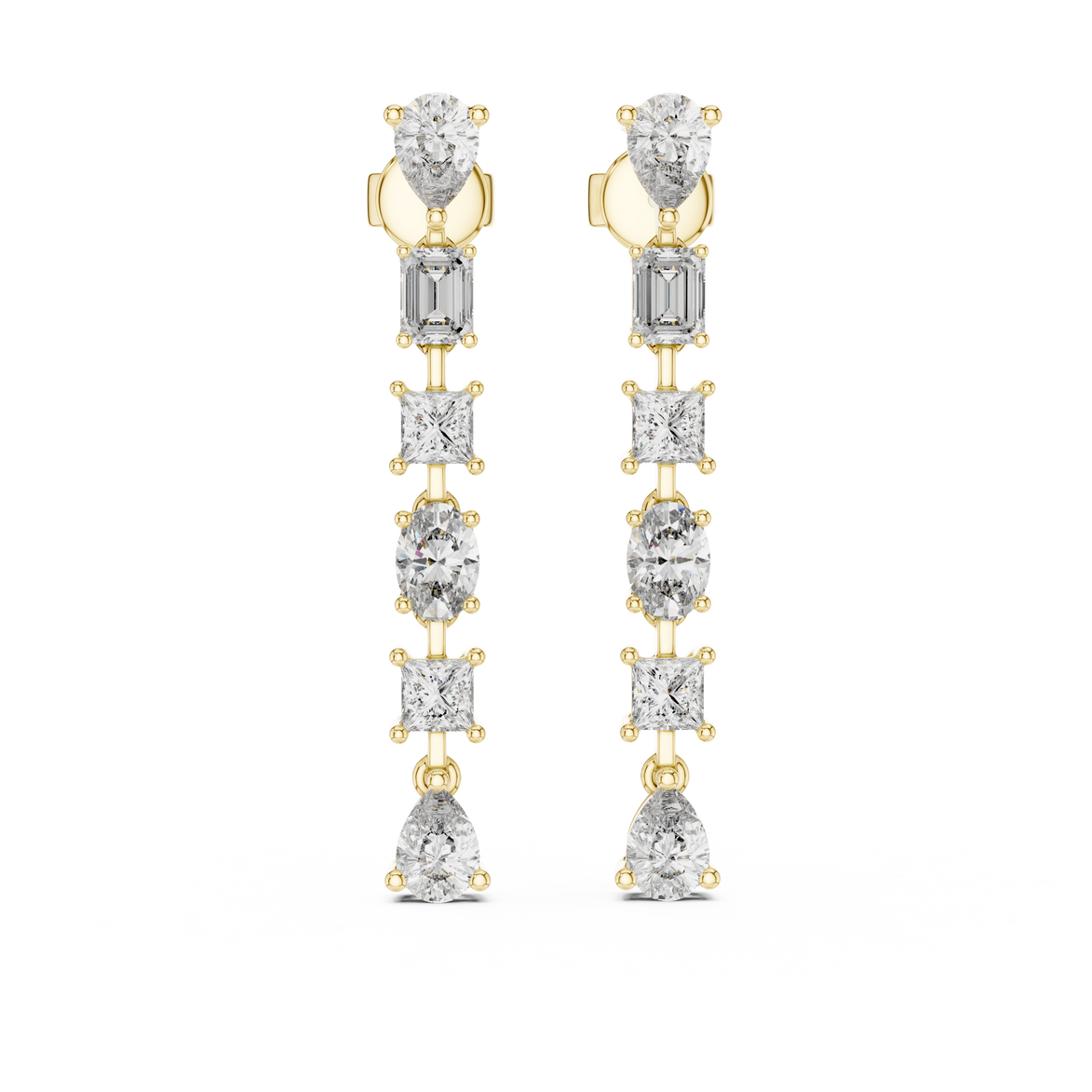 Gold multi shape diamond stud earrings for women