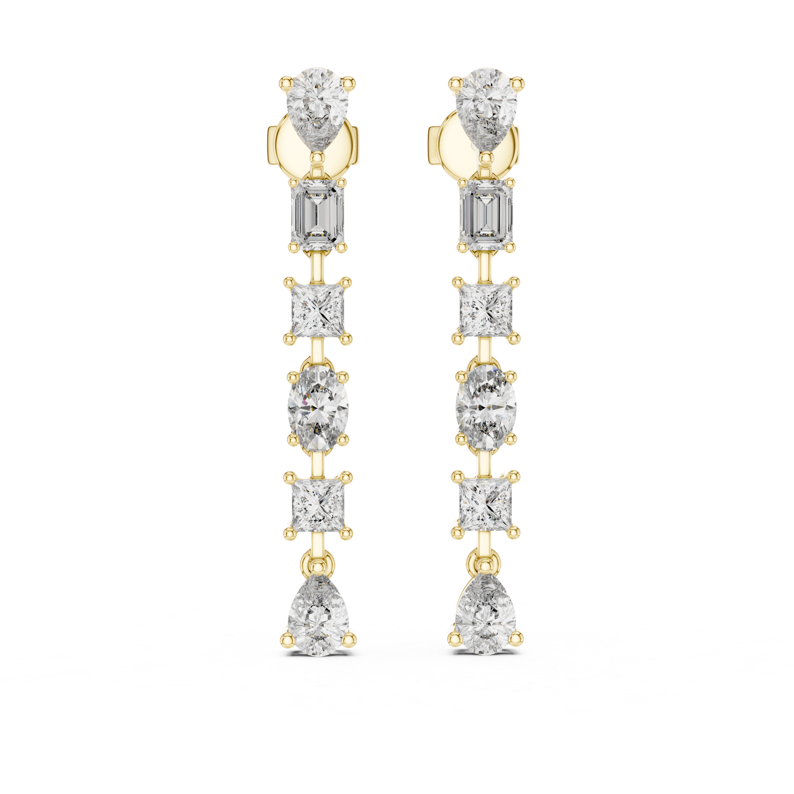 Gold multi shape diamond stud earrings for women