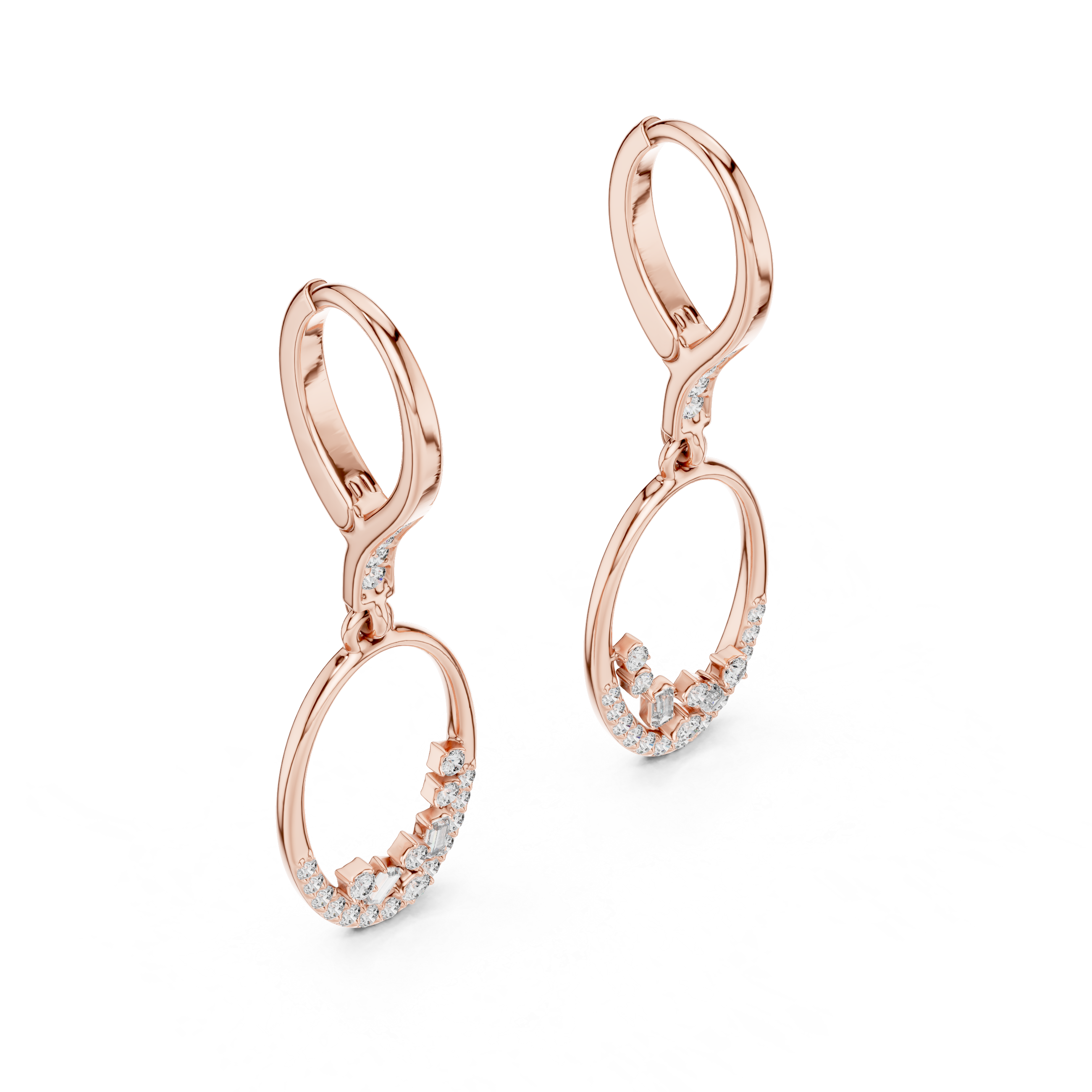 Gold diamond oval drop earrings for women