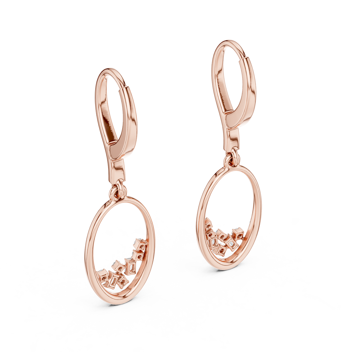 Gold diamond oval drop earrings for women