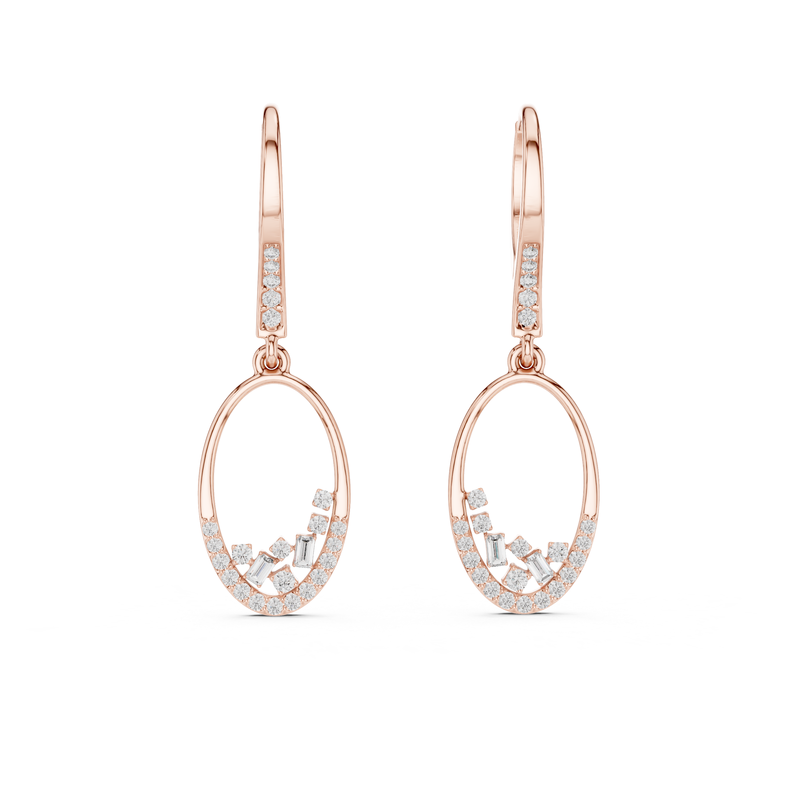 Gold diamond oval drop earrings for women