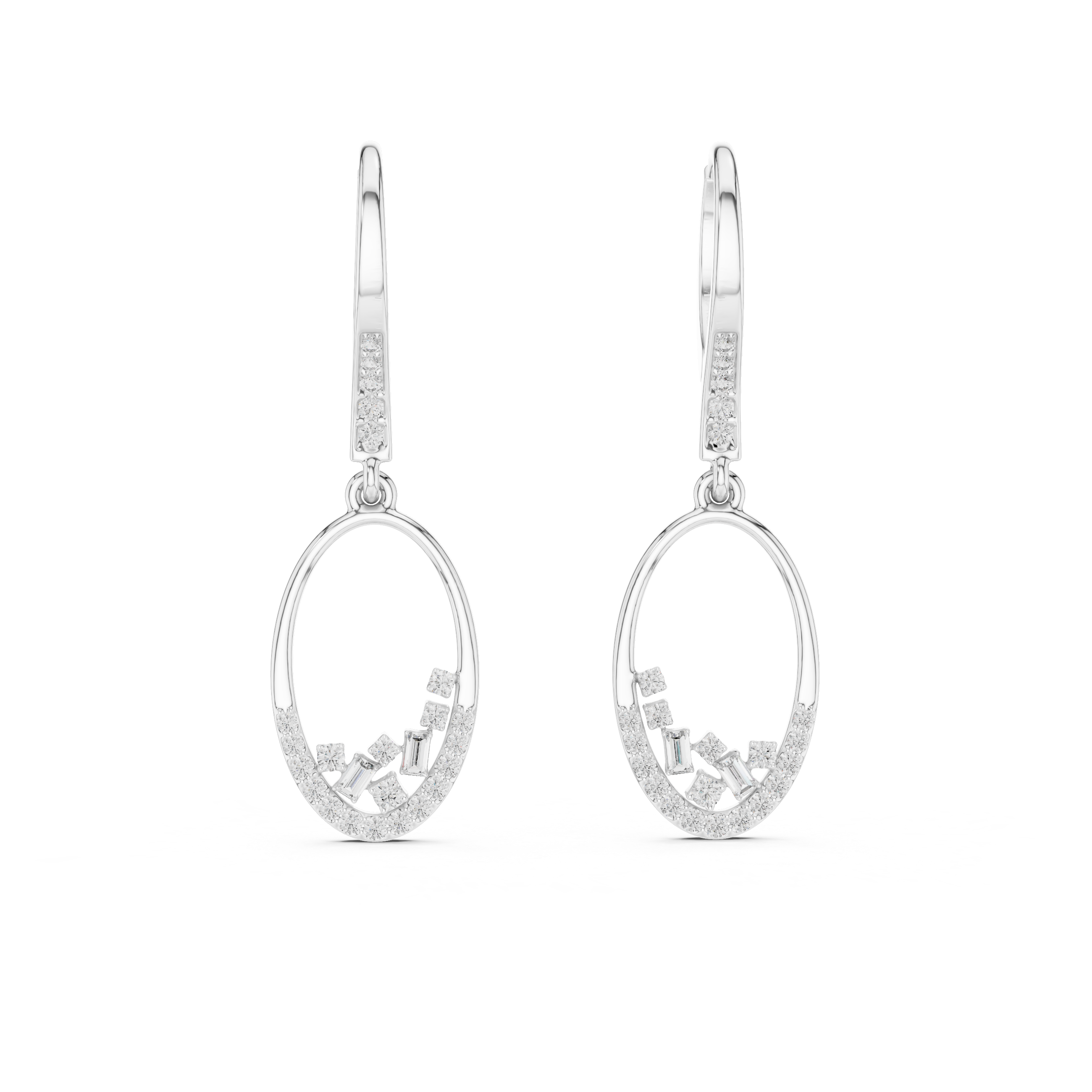Gold diamond oval drop earrings for women