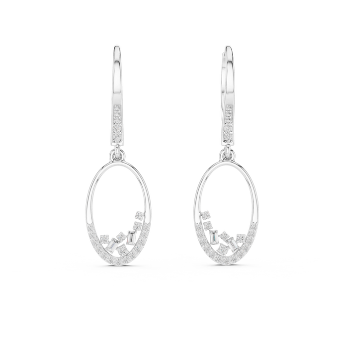 Gold diamond oval drop earrings for women