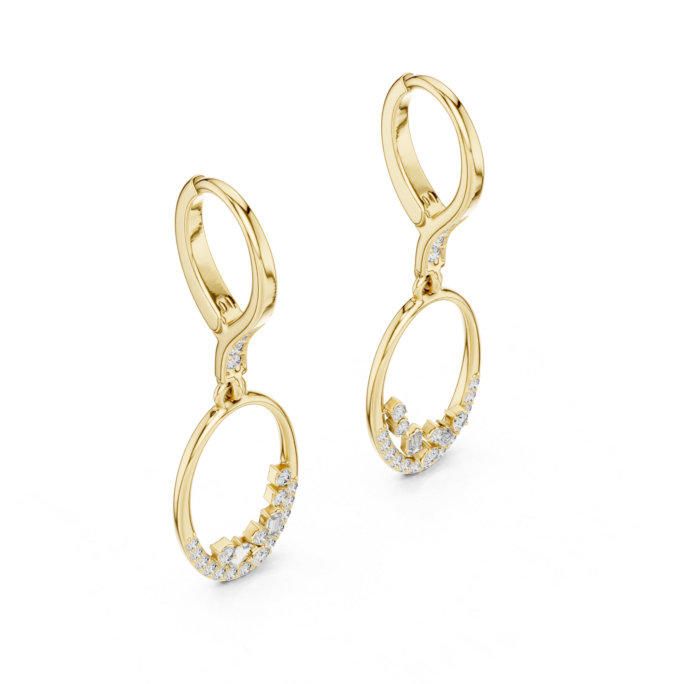 Gold diamond oval drop earrings for women