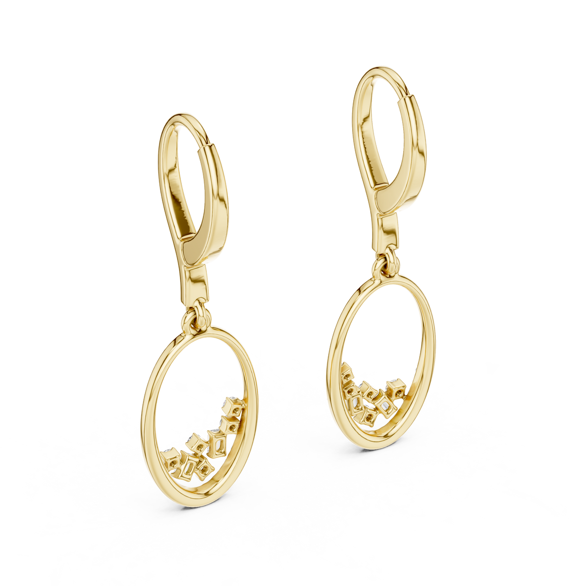 Gold diamond oval drop earrings for women