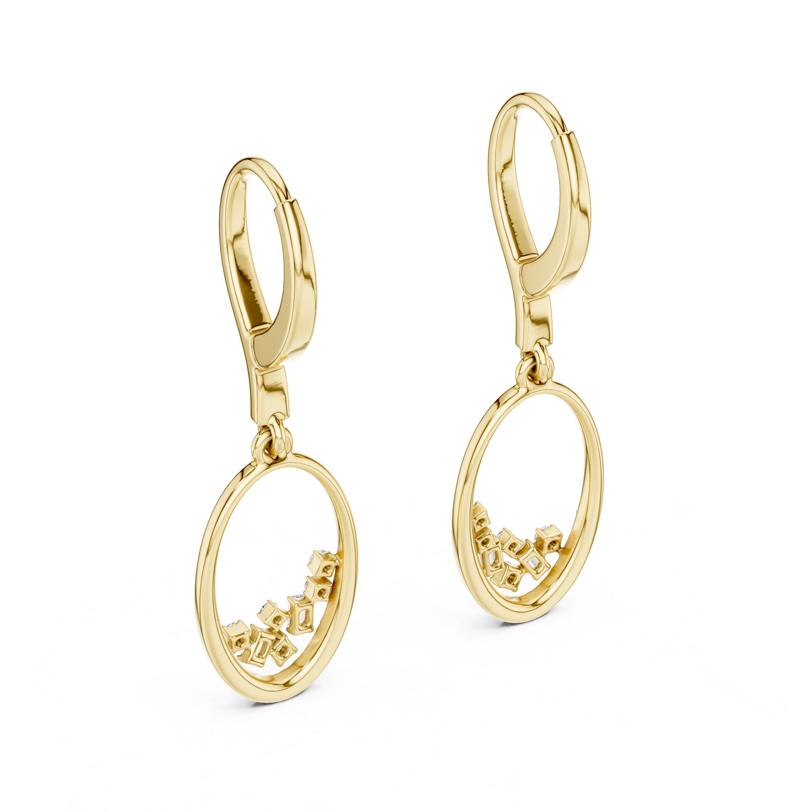 Gold diamond oval drop earrings for women