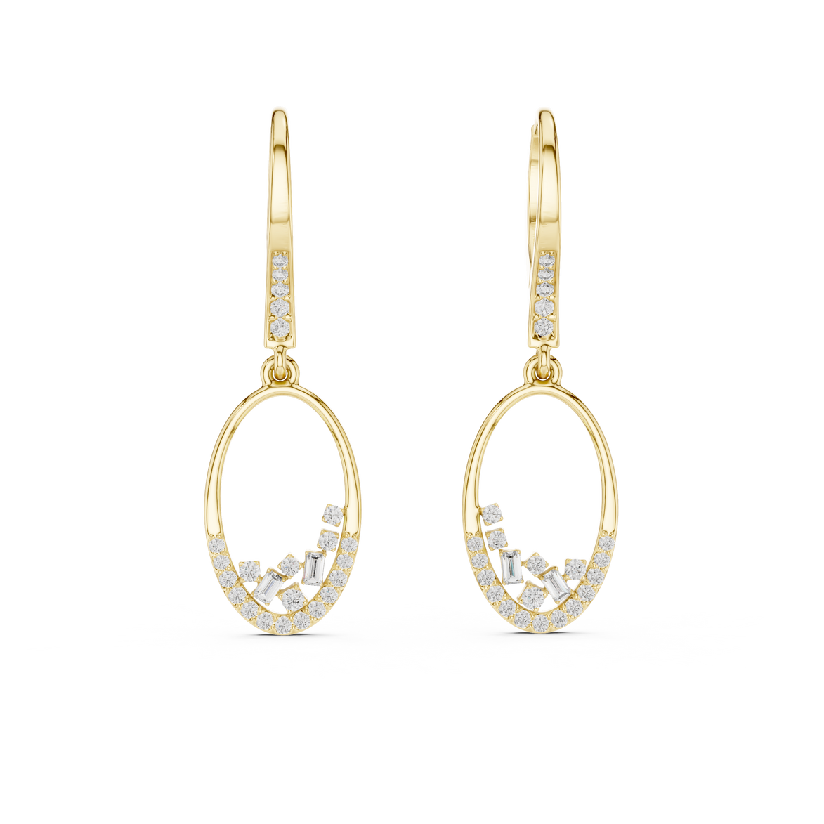Gold diamond oval drop earrings for women