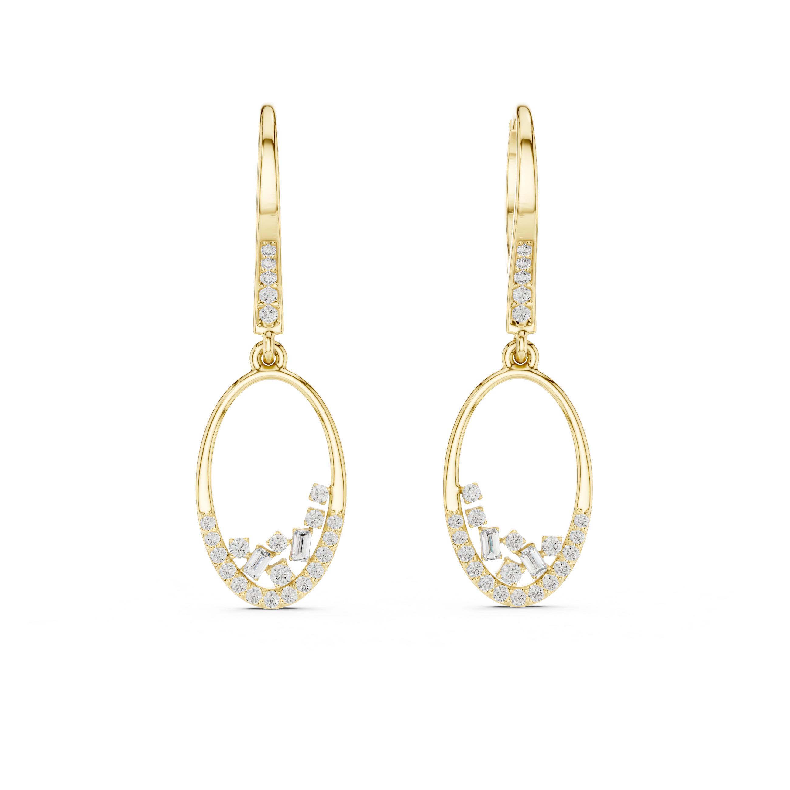 Gold diamond oval drop earrings for women