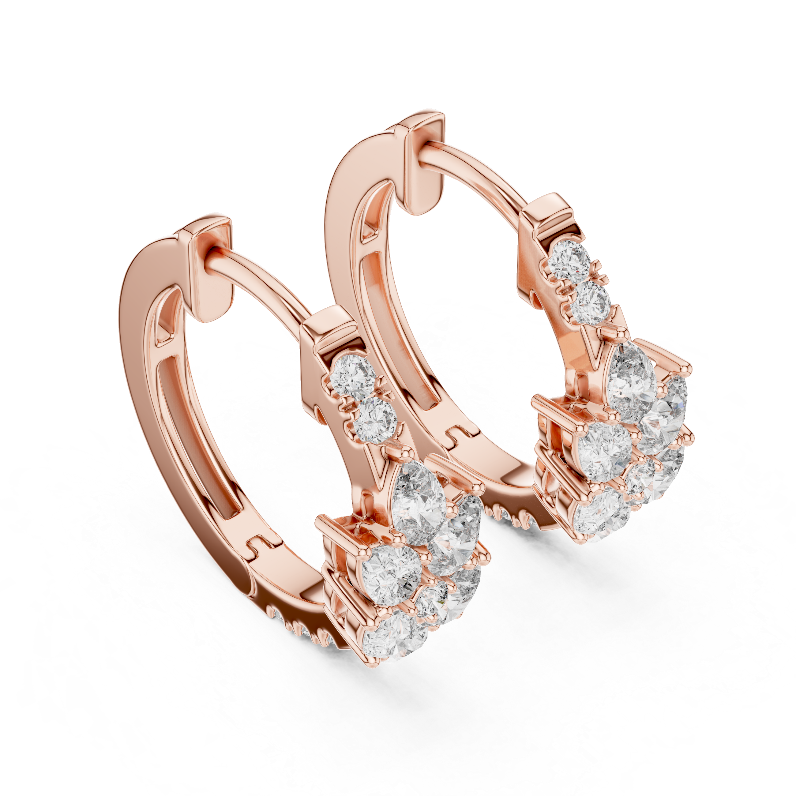 Pear diamond huggie hoop earrings in gold with round and pear shaped CVD diamonds by Signora Jewels