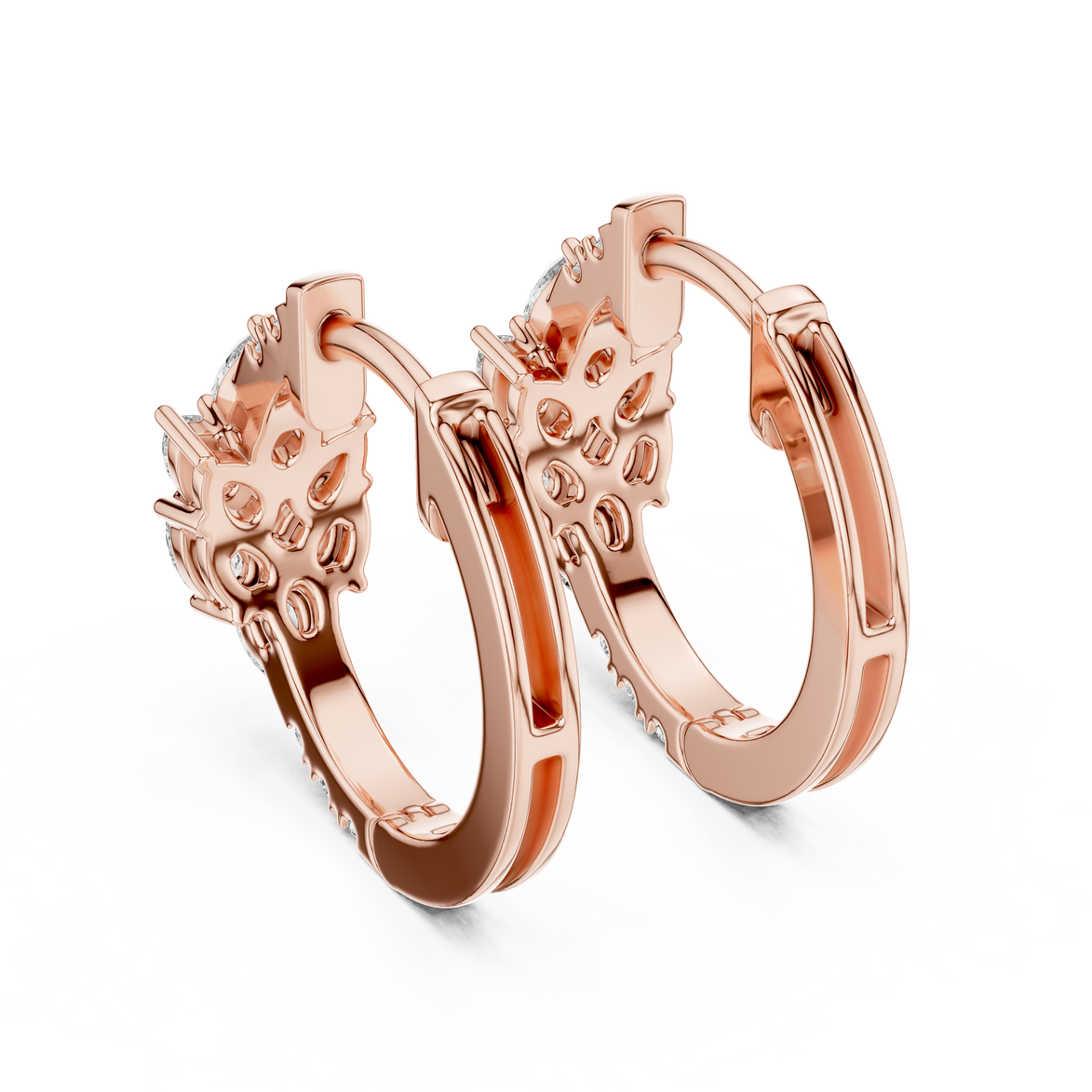 Pear diamond huggie hoop earrings in gold with round and pear shaped CVD diamonds by Signora Jewels