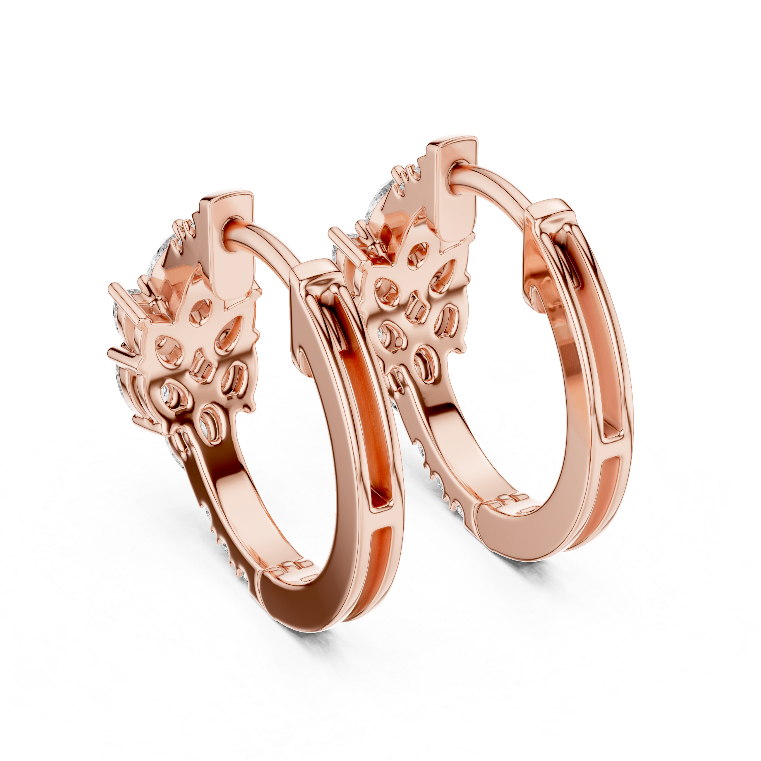 Pear diamond huggie hoop earrings in gold with round and pear shaped CVD diamonds by Signora Jewels