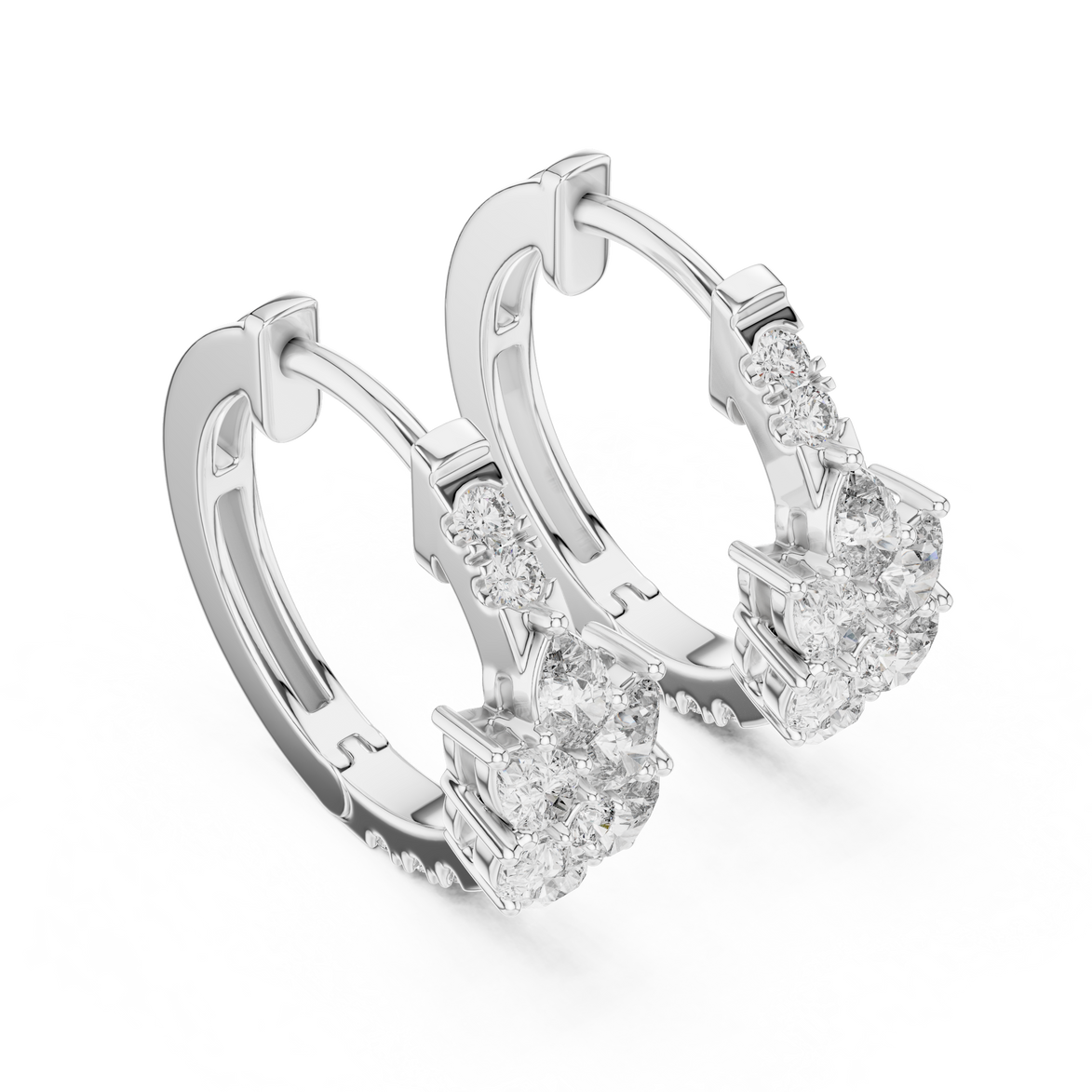 Pear diamond huggie hoop earrings in gold with round and pear shaped CVD diamonds by Signora Jewels