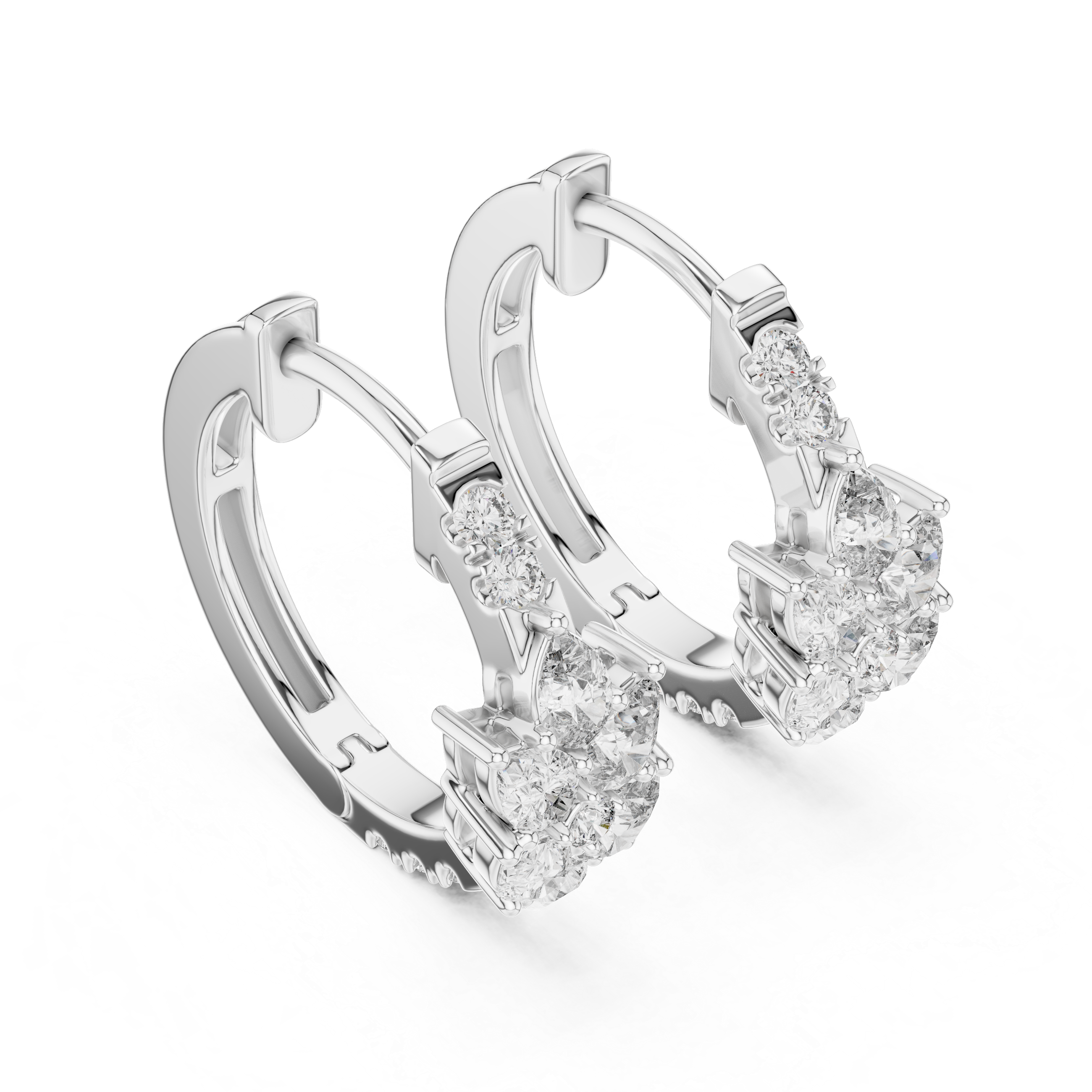 Pear diamond huggie hoop earrings in gold with round and pear shaped CVD diamonds by Signora Jewels