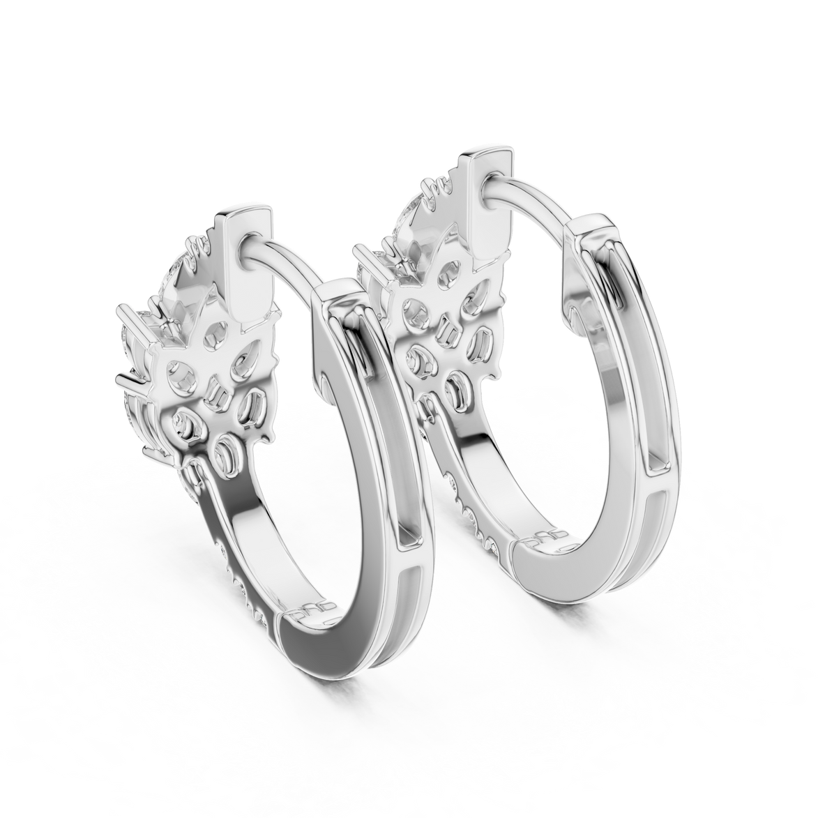 Pear diamond huggie hoop earrings in gold with round and pear shaped CVD diamonds by Signora Jewels