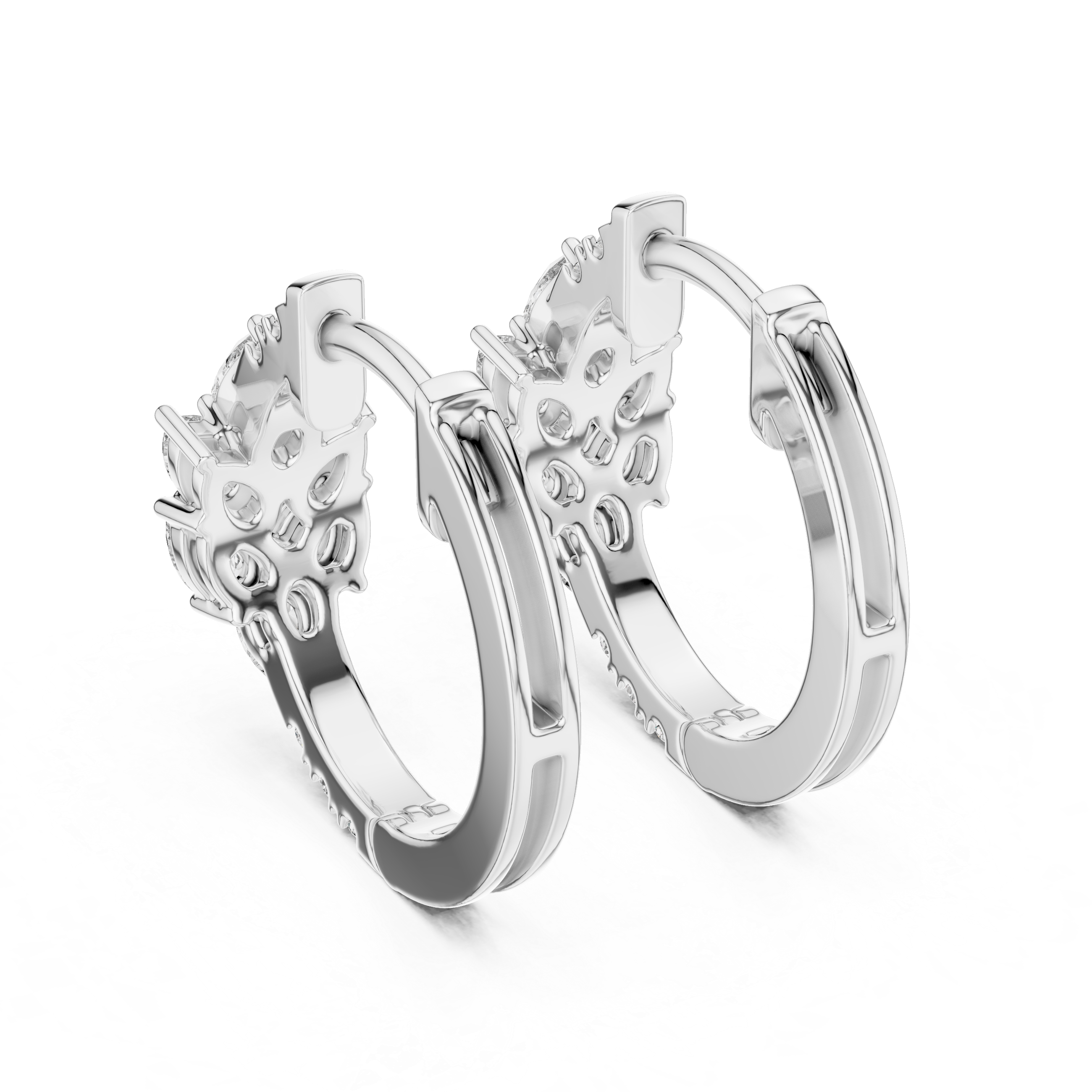 Pear diamond huggie hoop earrings in gold with round and pear shaped CVD diamonds by Signora Jewels
