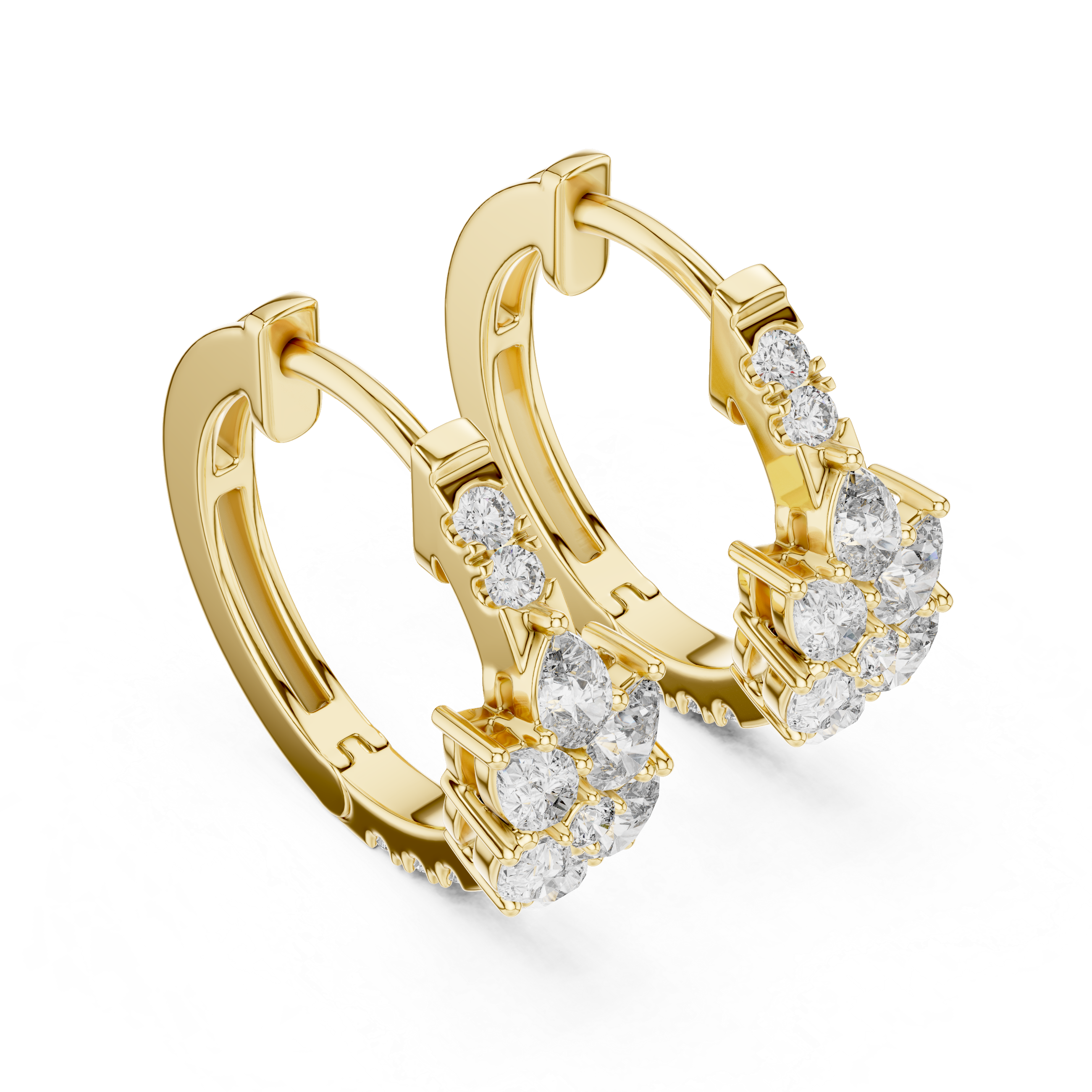 Pear diamond huggie hoop earrings in gold with round and pear shaped CVD diamonds by Signora Jewels