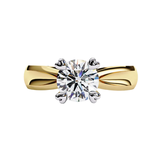 Front-facing view of a yellow gold round heart prong solitaire engagement ring.