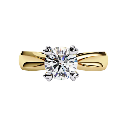 Front-facing view of a yellow gold round heart prong solitaire engagement ring.