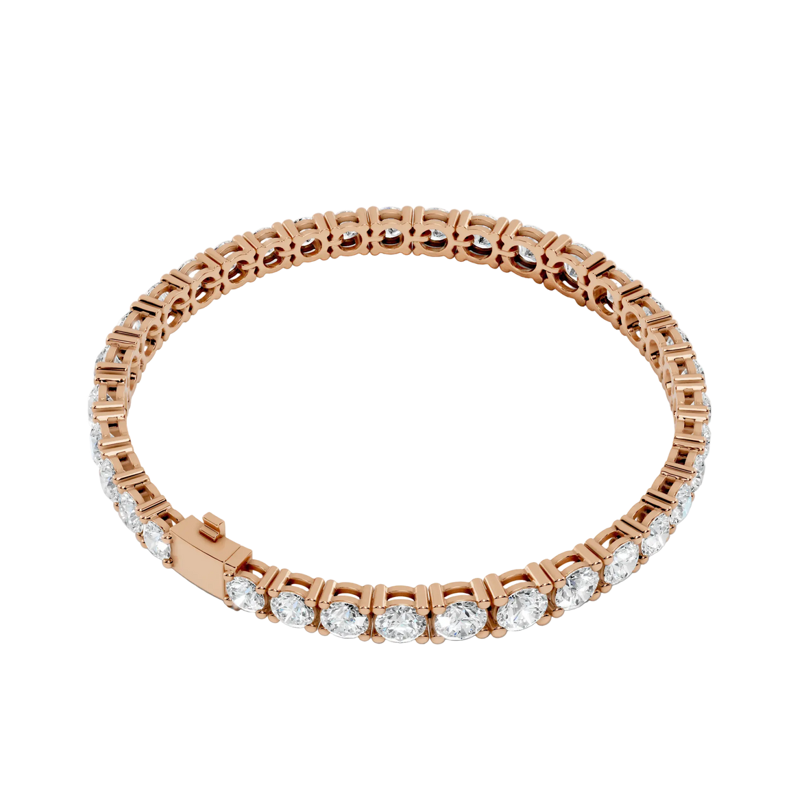 Rose gold bracelet with diamonds on a white background