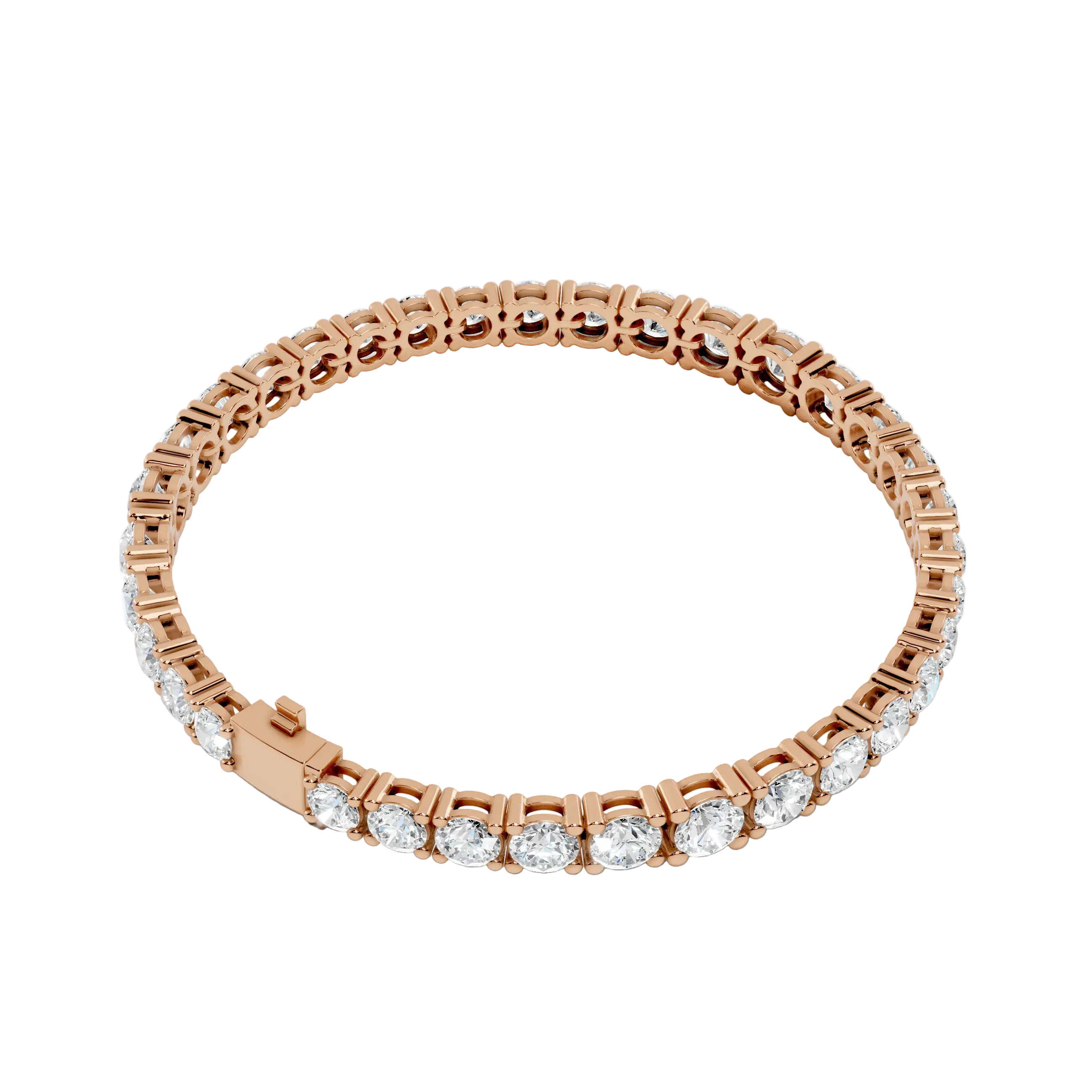 Rose gold bracelet with diamonds on a white background