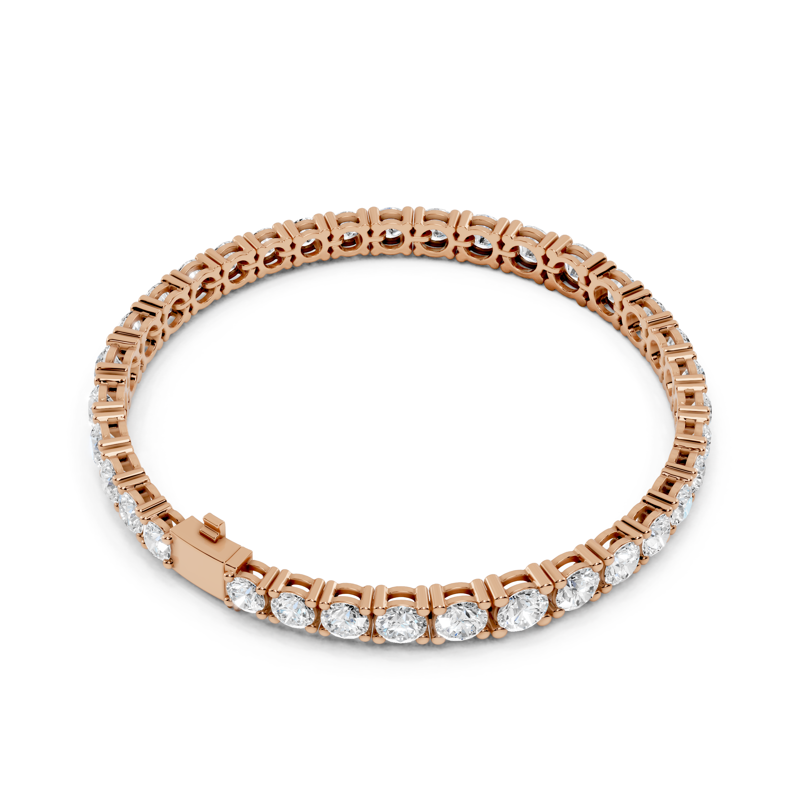 Rose gold bracelet with diamonds on a white background