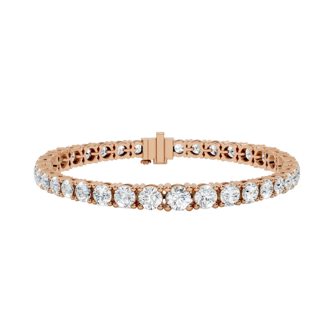 Rose gold bracelet with diamonds on a white background