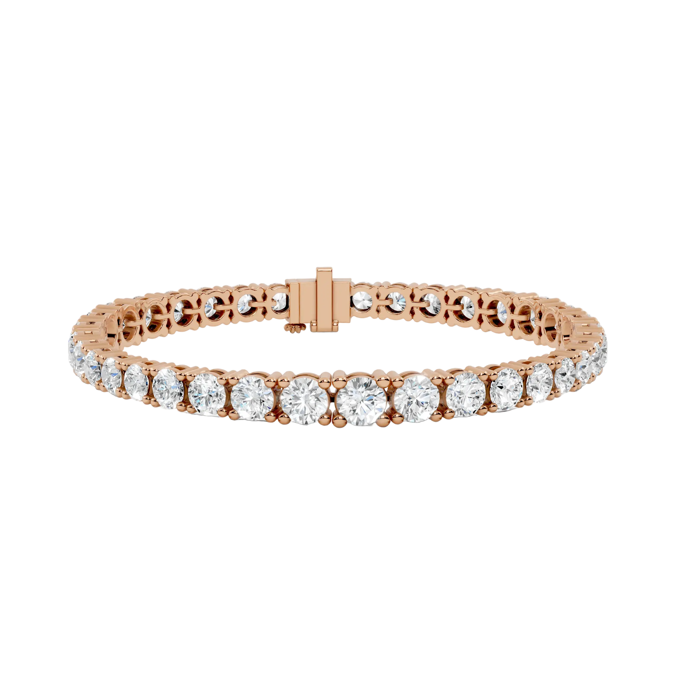 Rose gold bracelet with diamonds on a white background