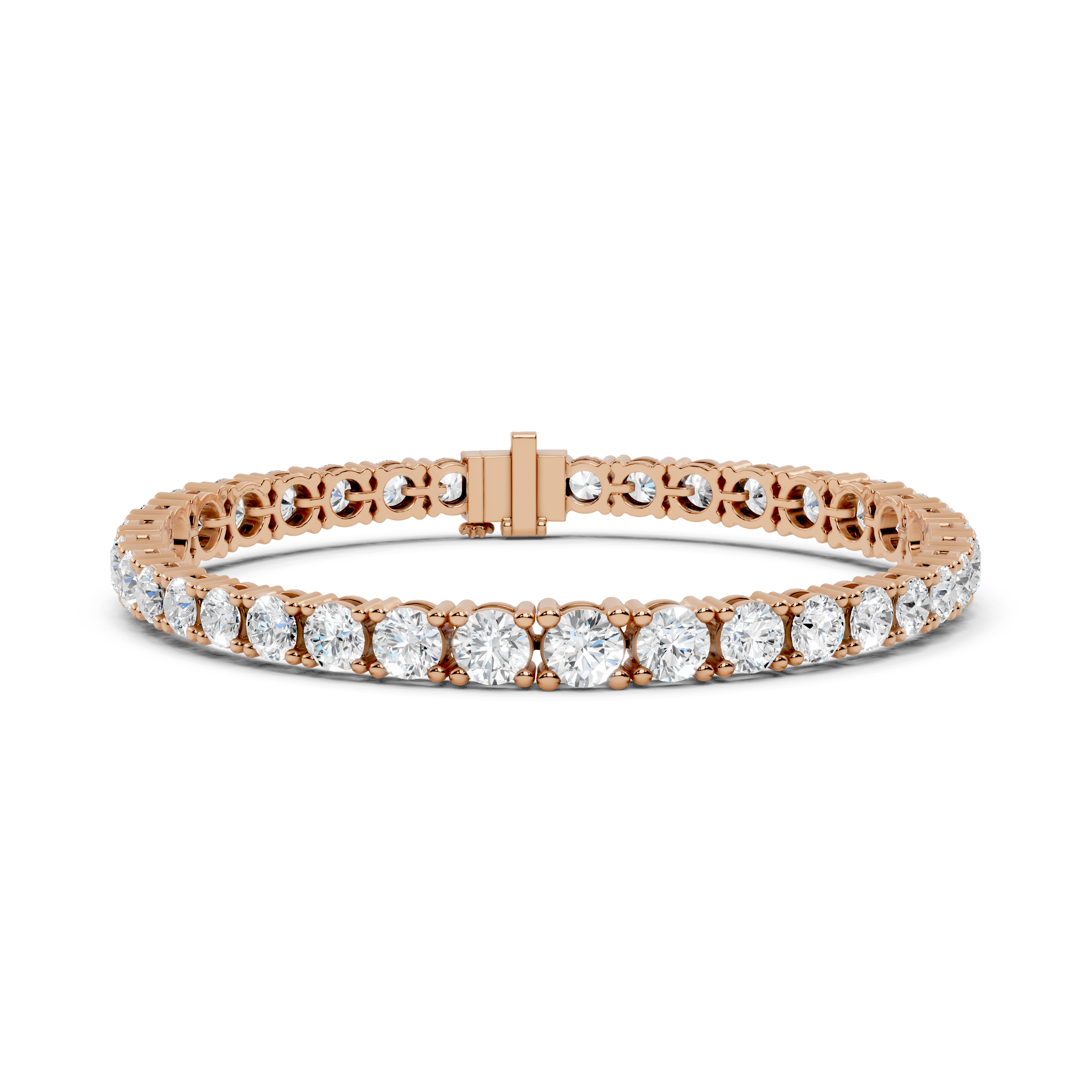 Rose gold bracelet with diamonds on a white background