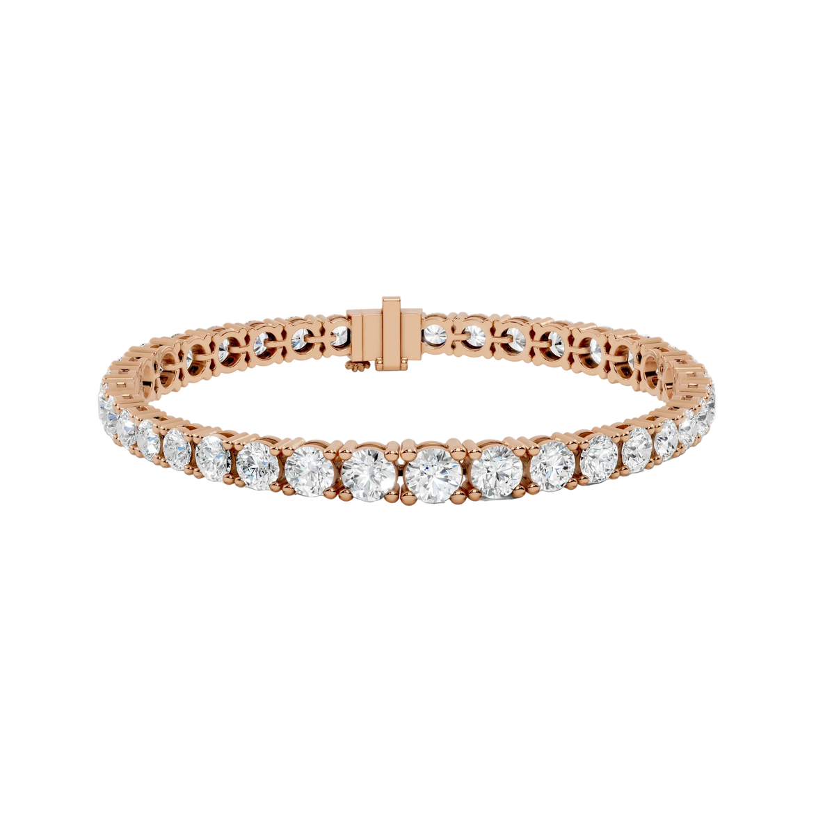 Rose gold bracelet with diamond accents on a white background