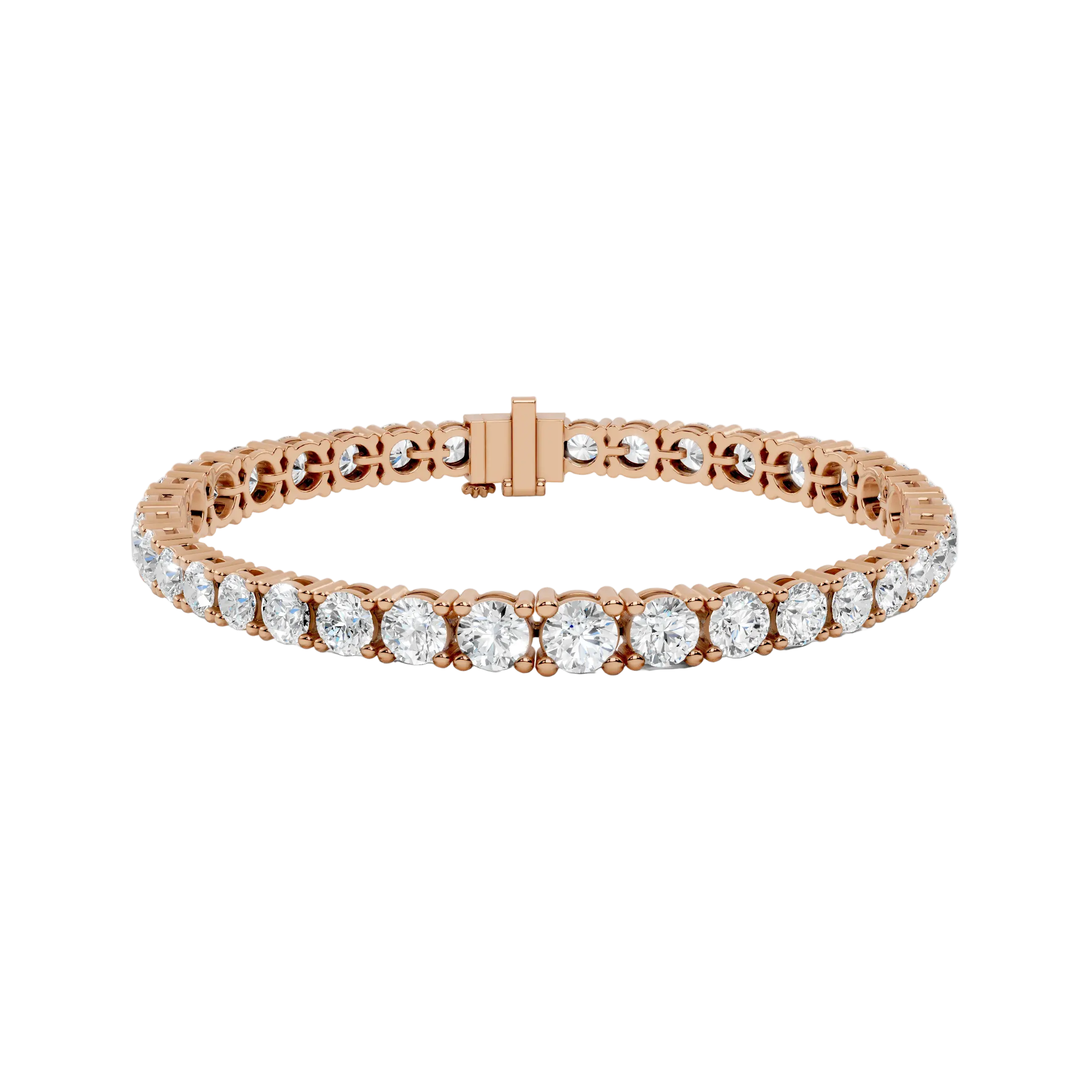 Rose gold bracelet with diamond accents on a white background