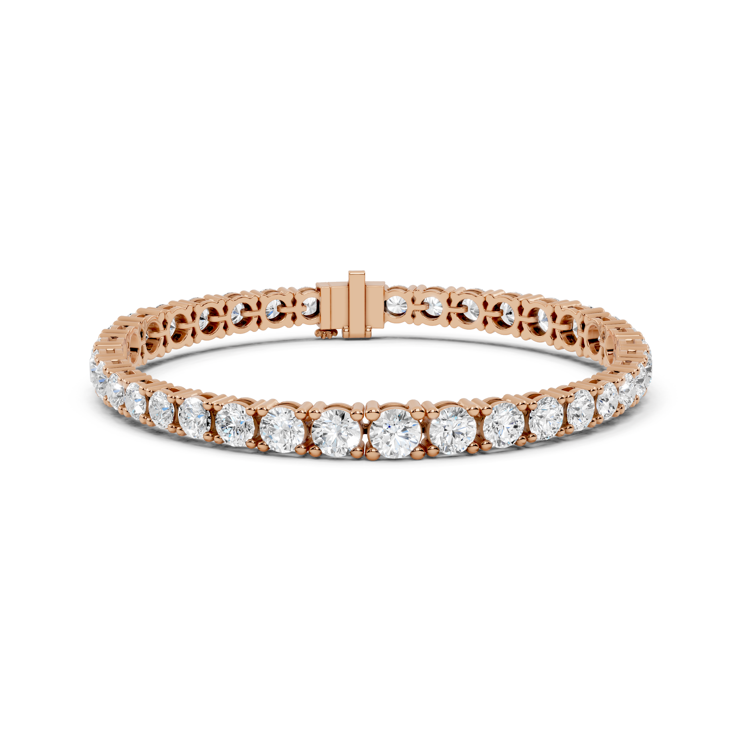Rose gold bracelet with diamond accents on a white background