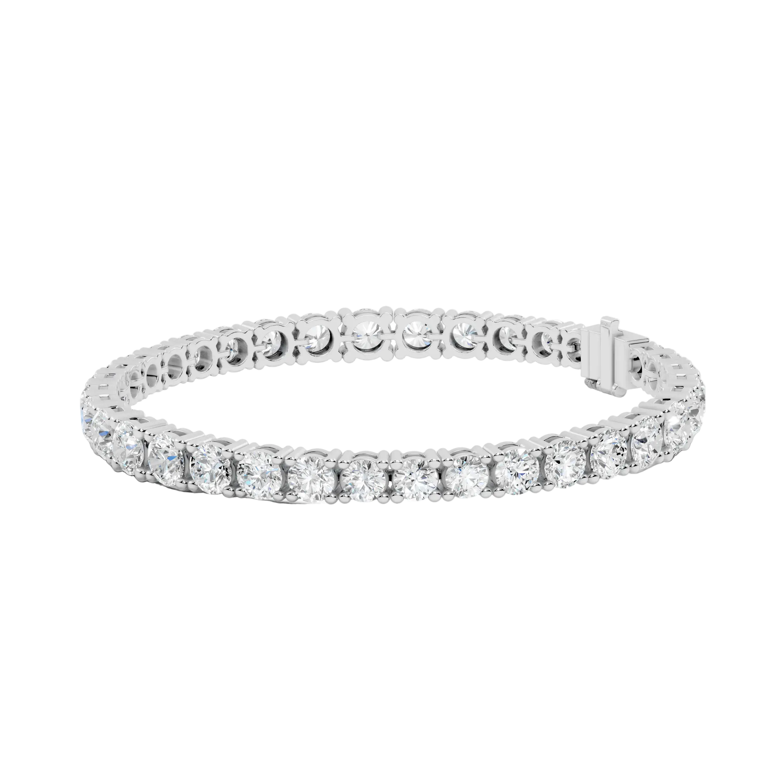 Silver bracelet with clear stones on a white background