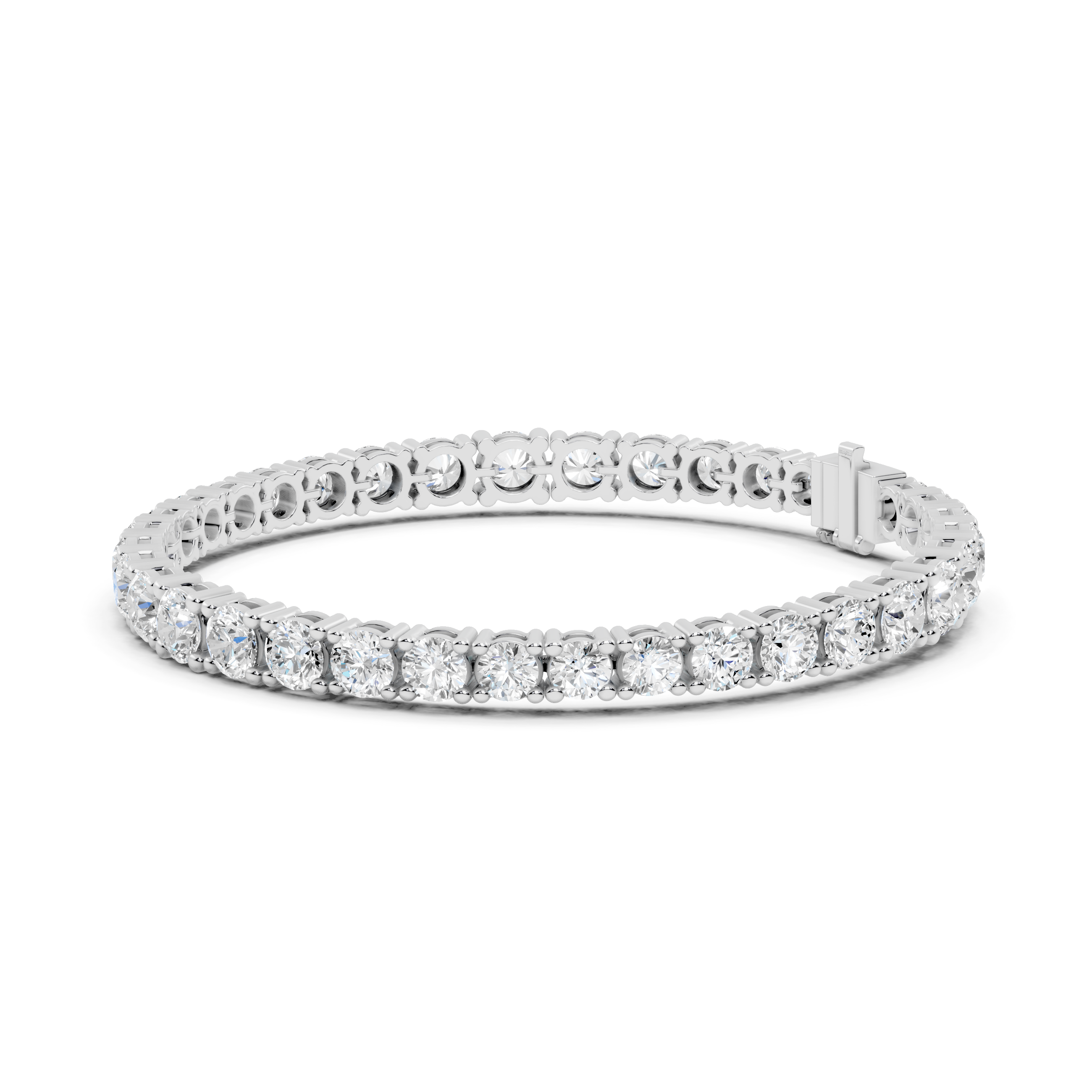 Silver bracelet with clear stones on a white background