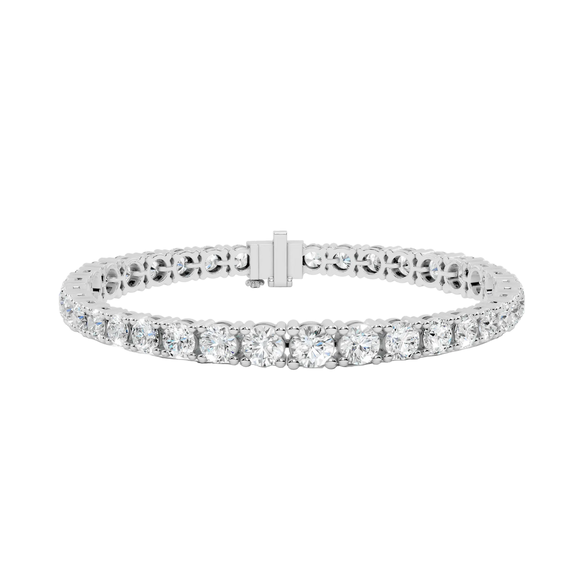 Silver bracelet with clear gemstones on a white background