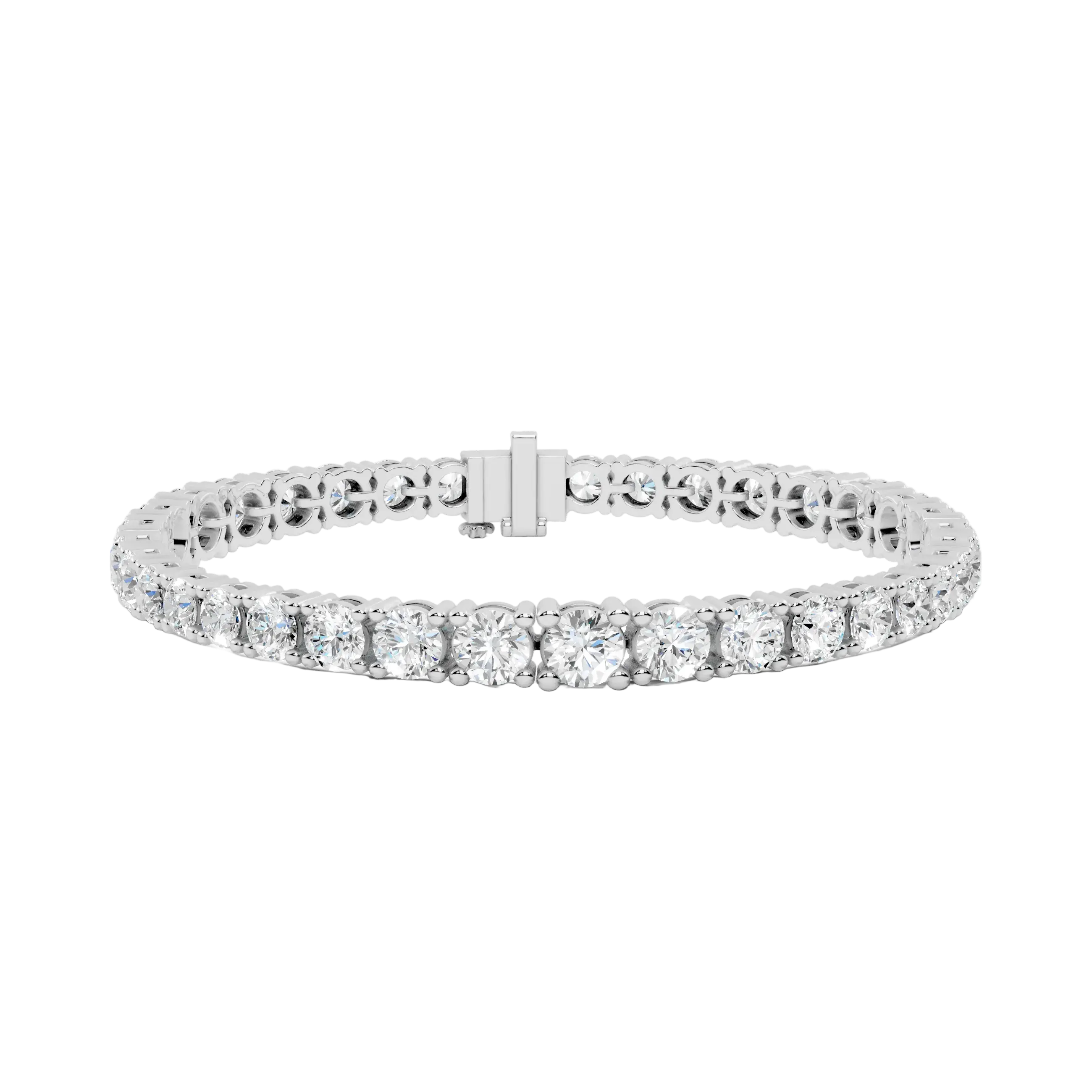 Silver bracelet with clear gemstones on a white background