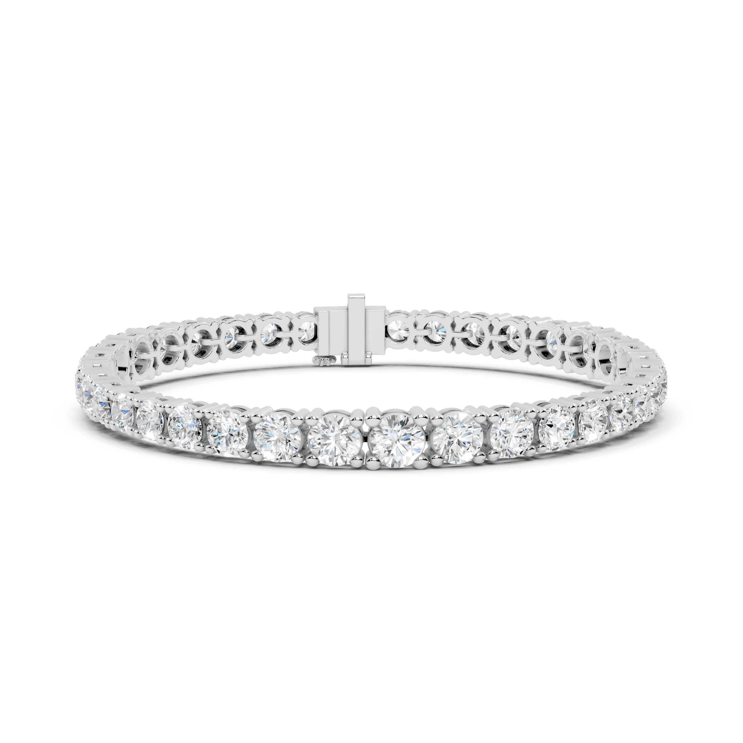 Silver bracelet with clear gemstones on a white background
