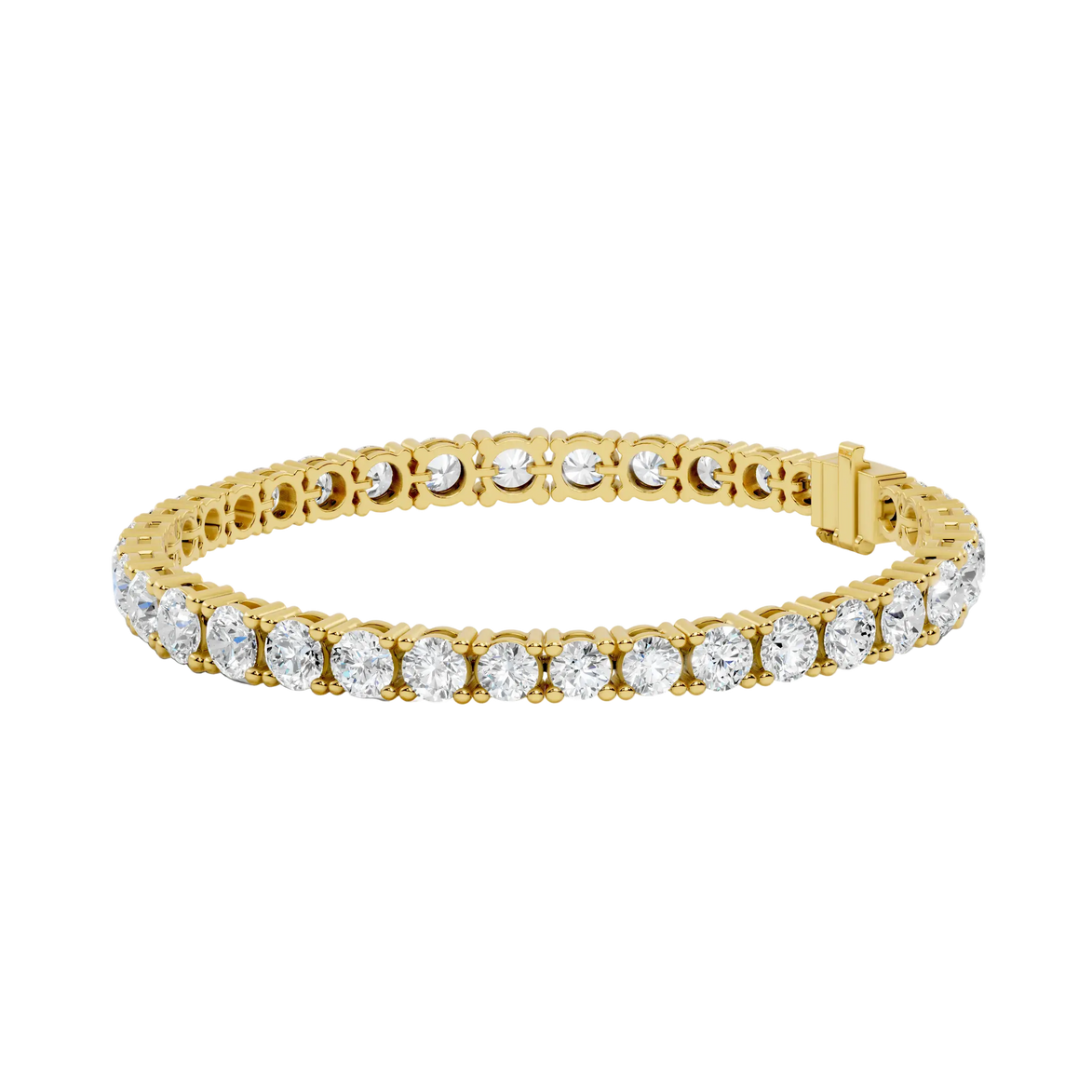 Gold bracelet with clear gemstones on a white background