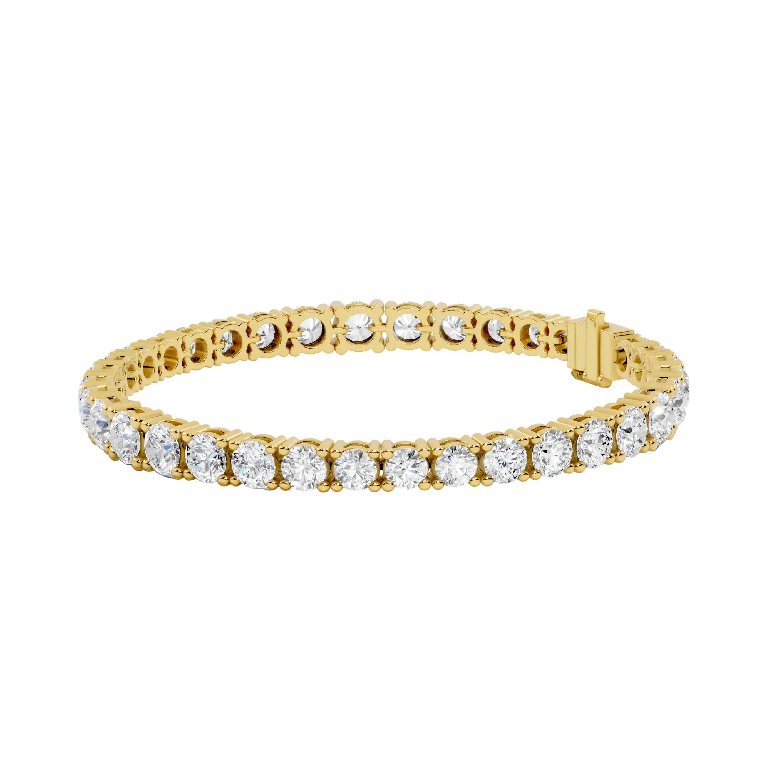 Gold bracelet with clear gemstones on a white background