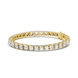 Gold bracelet with clear gemstones on a white background