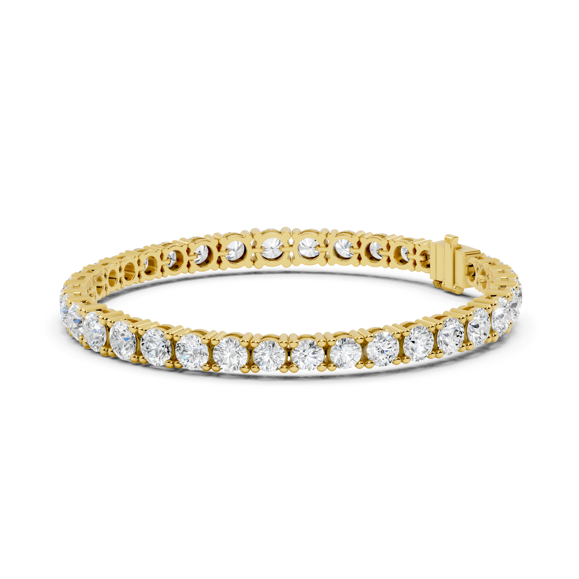 Gold bracelet with clear gemstones on a white background