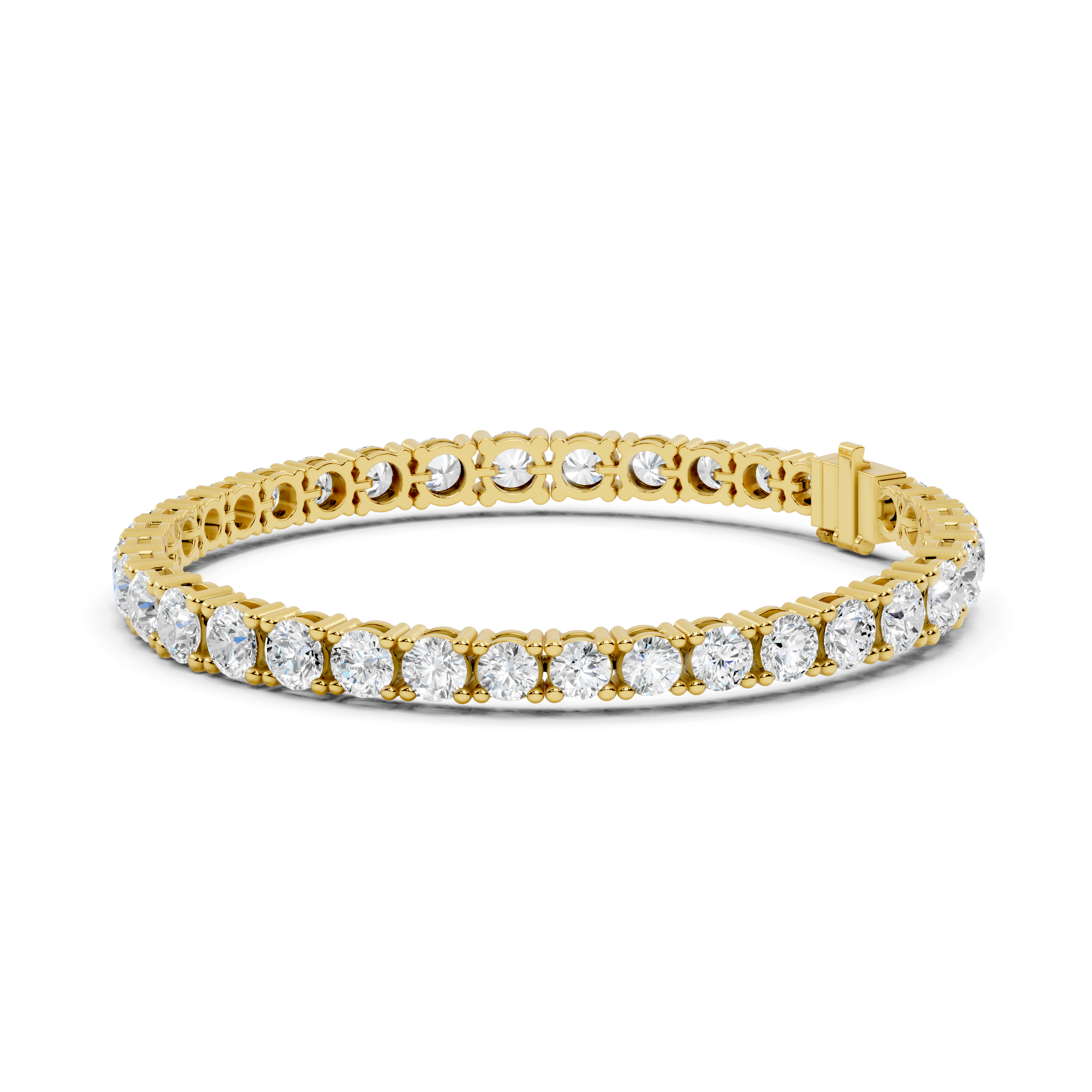 Gold bracelet with clear gemstones on a white background