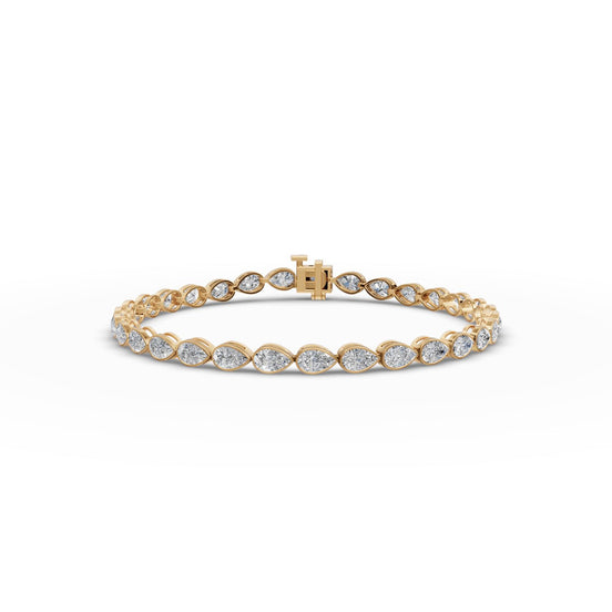 6.2 ct Pear Lab Grown Diamond Tennis Bracelet in yellow gold, front view