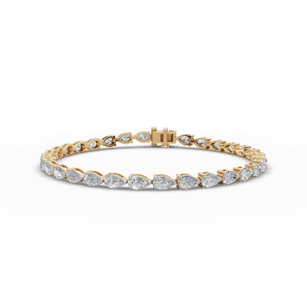 6.4 ct Pear Lab Grown Diamond Tennis Bracelet in yellow gold, front view
