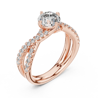 round diamond crossover engagement ring in rose gold
