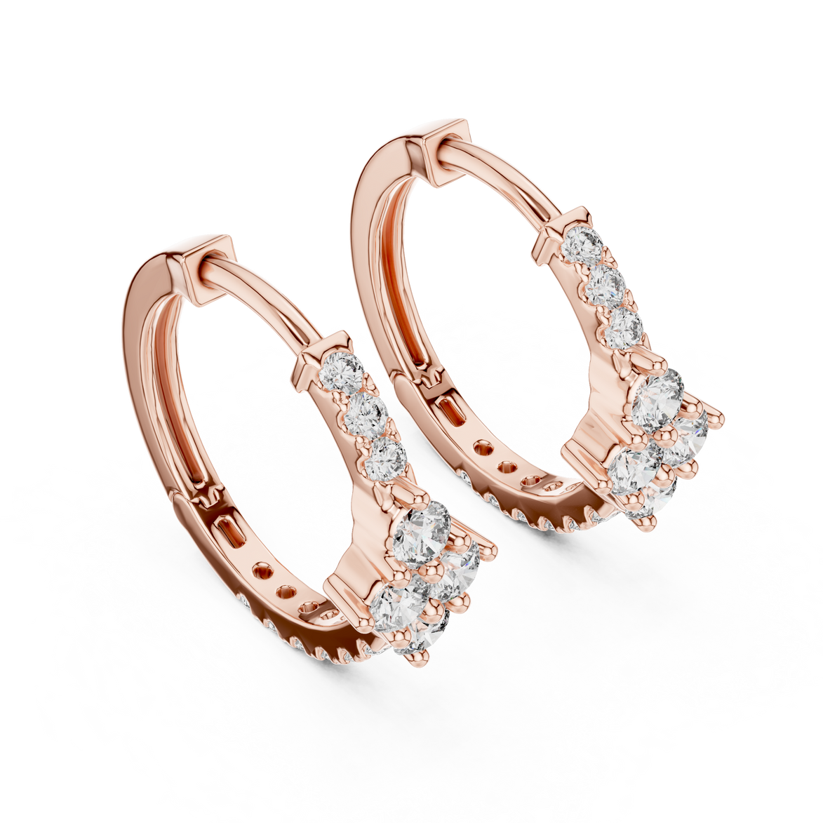 Diamond cluster hoop earrings with floral inspired design