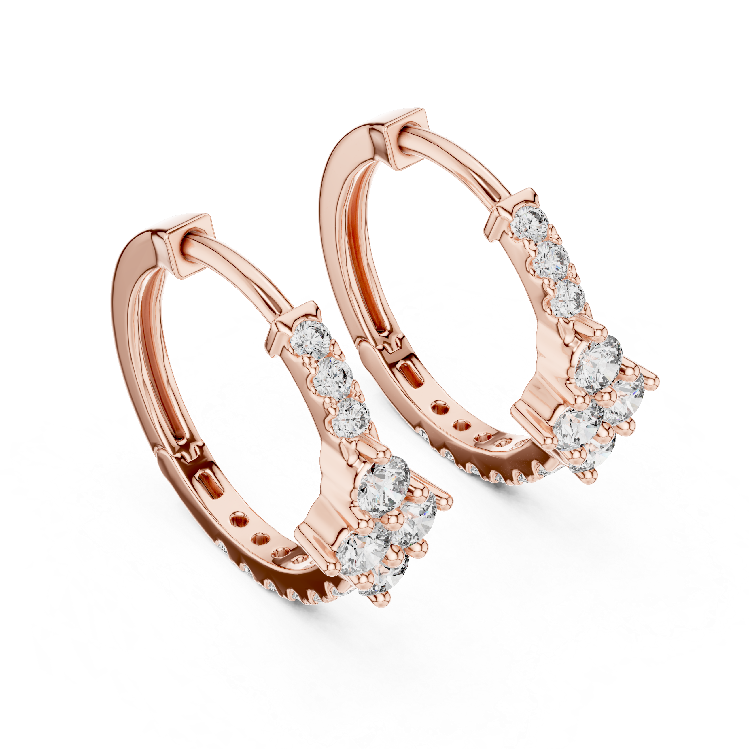 Diamond cluster hoop earrings with floral inspired design